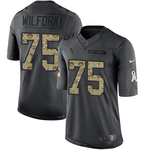 Men's Limited Vince Wilfork Nike Jersey Black - #75 2016 Salute to Service NFL Houston Texans